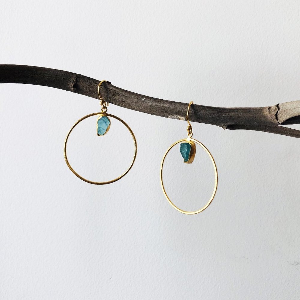 Circle Raw Stone Earrings View 2